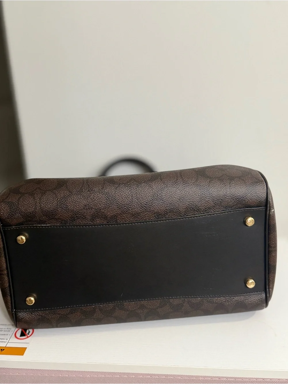 Coach large Rowan satchel in walnut and black with Gold Hardware